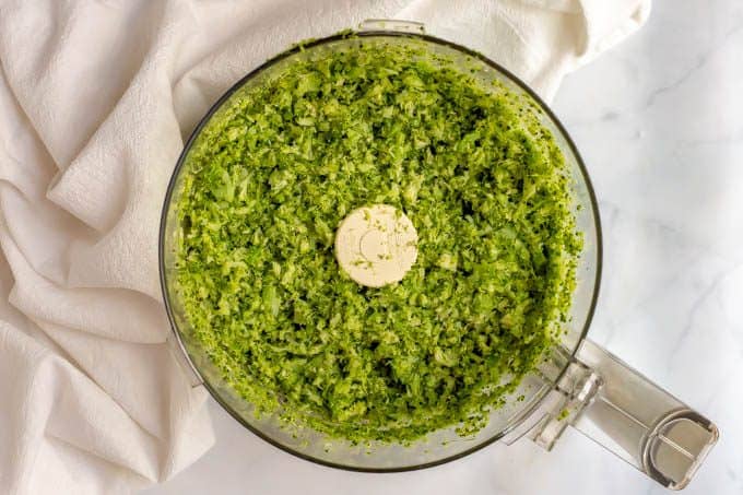 Broccoli puree in food processor for easy baked broccoli tots recipe