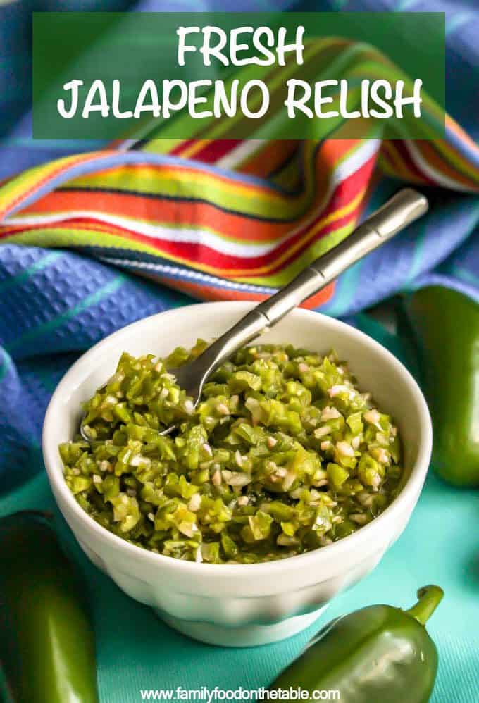 Fresh jalapeño relish is an easy, 10-minute, no-cook recipe for a slightly sweet, slightly spicy topping that’s delicious on burgers and hot dogs, tacos and nachos, rice bowls and even eggs! #jalapenos #relish #easyrecipe