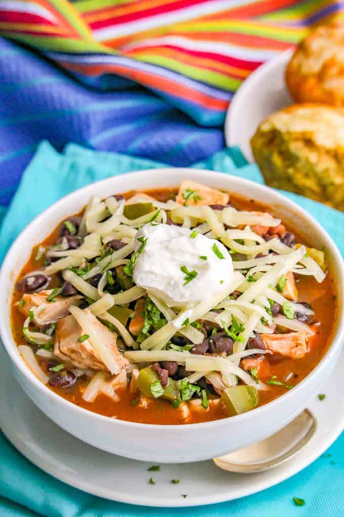 This quick and easy chicken and black bean soup has a great depth of flavor but is ready in about 15 minutes! It’s great for a cozy, healthy dinner that’ll warm you right up! #chicken #soup #blackbeans #easyrecipe