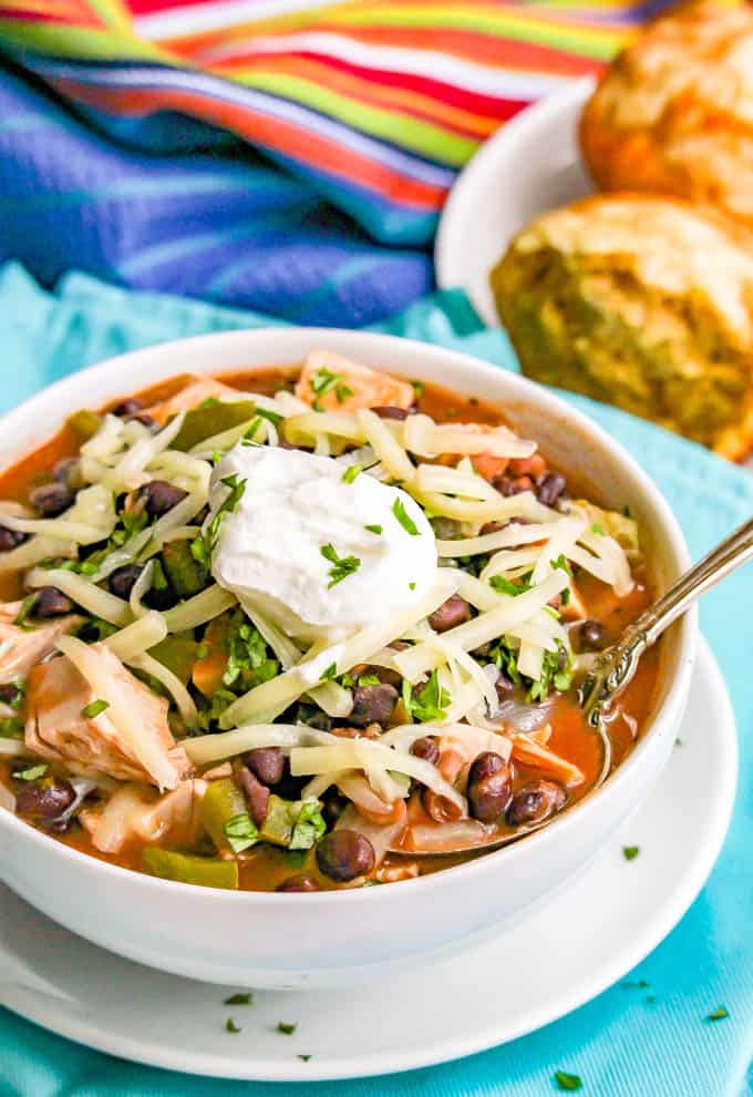 This quick and easy chicken and black bean soup has a great depth of flavor but is ready in about 15 minutes! It’s great for a cozy, healthy dinner that’ll warm you right up! #chicken #soup #blackbeans #easyrecipe