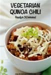 This hearty vegetarian quinoa chili has such deep color and flavor that it'll be a hit with meat eaters and vegetarians alike! Just 30 minutes to make and no need to pre-cook the quinoa! #vegan #vegetarian #chili #quinoa