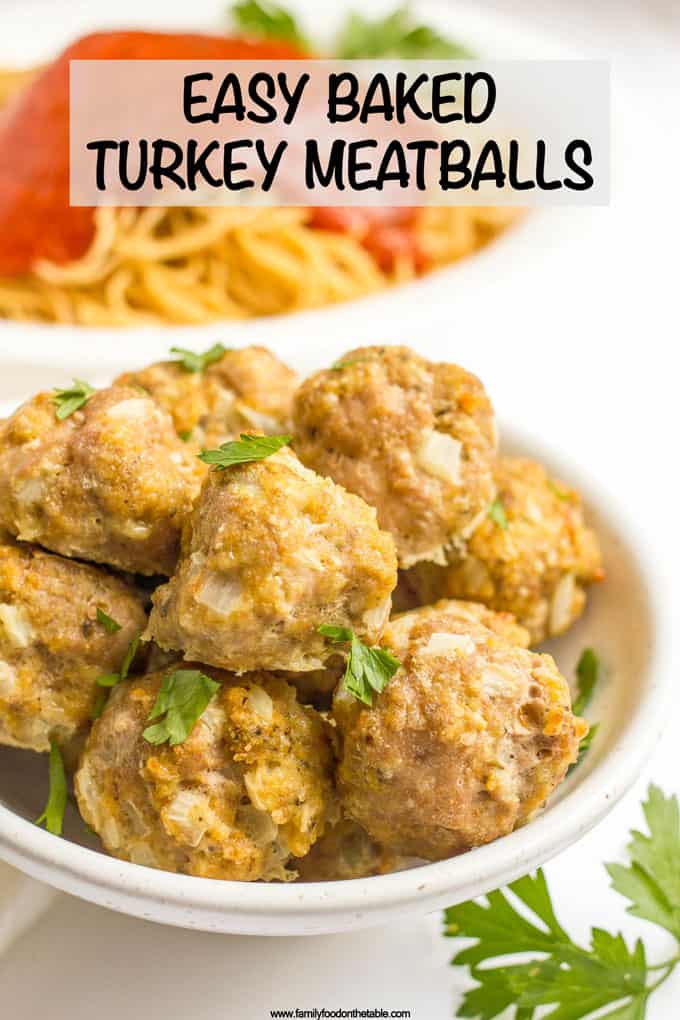 Homemade baked turkey meatballs are perfect for a spaghetti dinner, feeding a crowd or freezing to have on hand for busy nights. And this easy recipe takes just minutes to prep! #groundturkey #turkeymeatballs #meatballs #easyrecipe #dinnerideas #mealprep