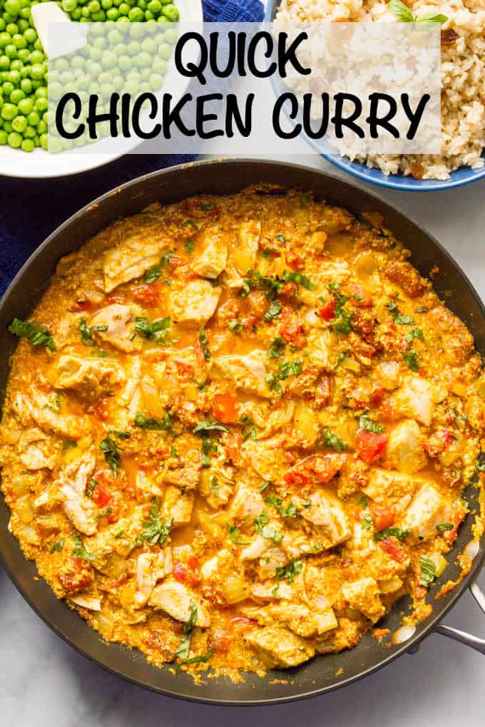 Quick chicken curry is an easy, one-pan recipe that’s ready in just 15 minutes -- perfect for a busy weeknight dinner! #curry #chicken #easydinner #easyrecipe