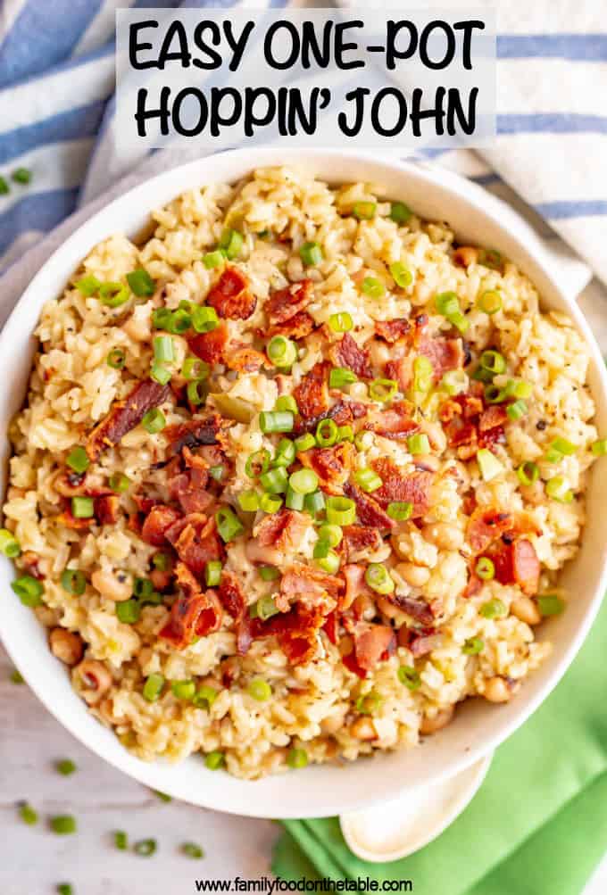 This one-pot Hoppin’ John is an easier version of the classic Southern dish, using canned black-eyed peas for a faster recipe that still has all the delicious flavors!