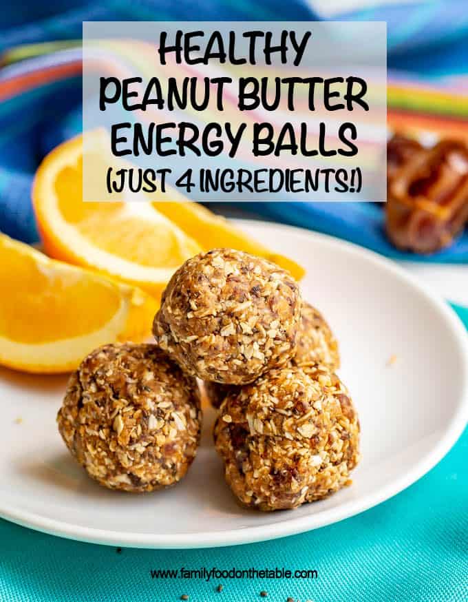 Healthy peanut butter energy balls are just 4 wholesome ingredients and so easy to make! They’re great for a post-workout snack, afternoon snack or on-the-go energy boost! #energyballs #peanutbutter #healthysnack #glutenfreesnack #glutenfreerecipes