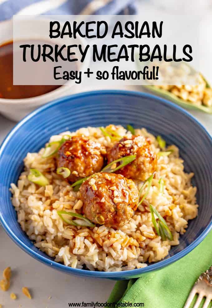 Baked Asian turkey meatballs are tender, flavor-packed and served with an easy, irresistible hoisin-based sauce. Perfect for meal prepping or a quick weeknight dinner that’s ready in under 30 minutes! #groundturkey #meatballs #easydinner
