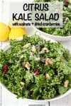 This fresh citrus kale salad is light and lemony with crunchy walnuts, tart dried cranberries, Parmesan cheese and a hint of sweetness! #kale #kalesalad #healthysalad #sidesalad #saladrecipes