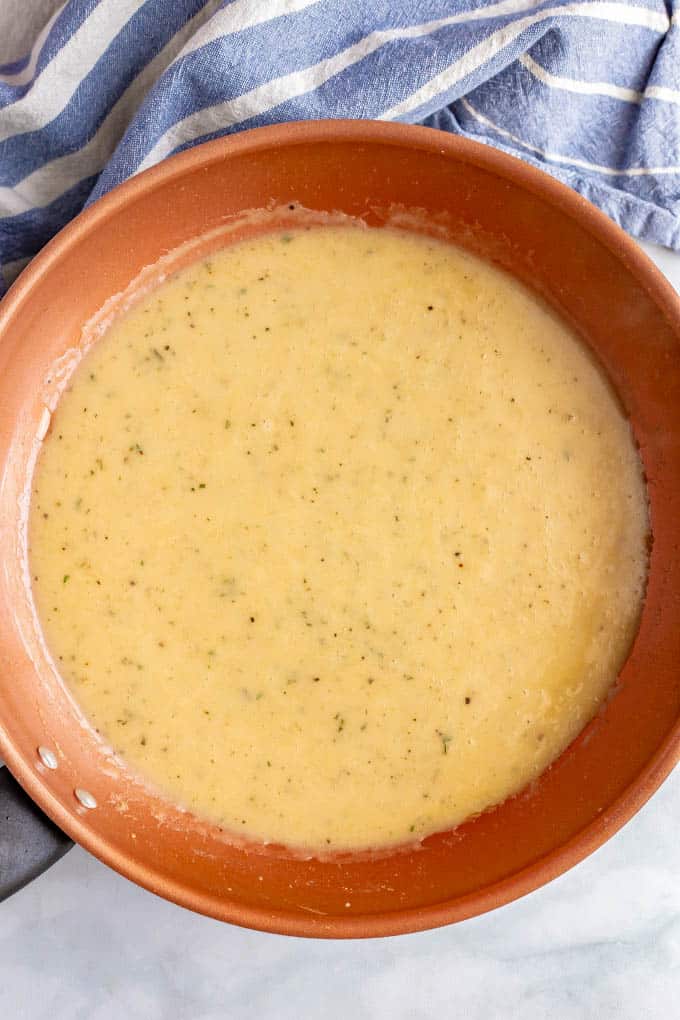 Easy skillet gravy in a copper skillet