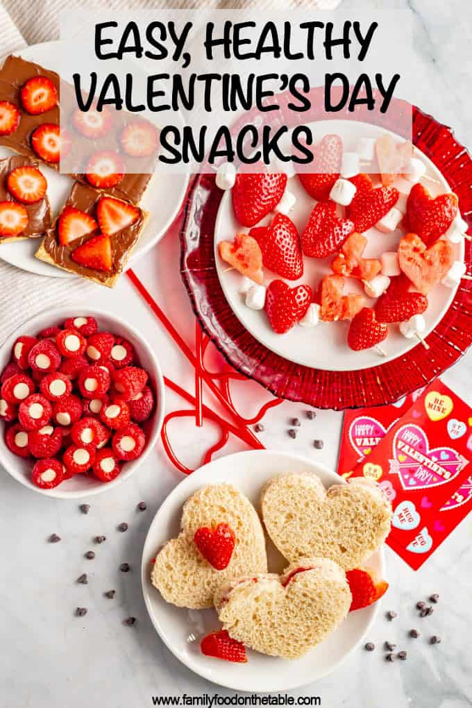 Check out these healthy Valentine’s Day snacks for kids of all ages that are easy to make but fun and festive! These 33 ideas will take you from breakfast all the way through to dessert! #ValentinesDay #healthysnacks #kidssnacks
