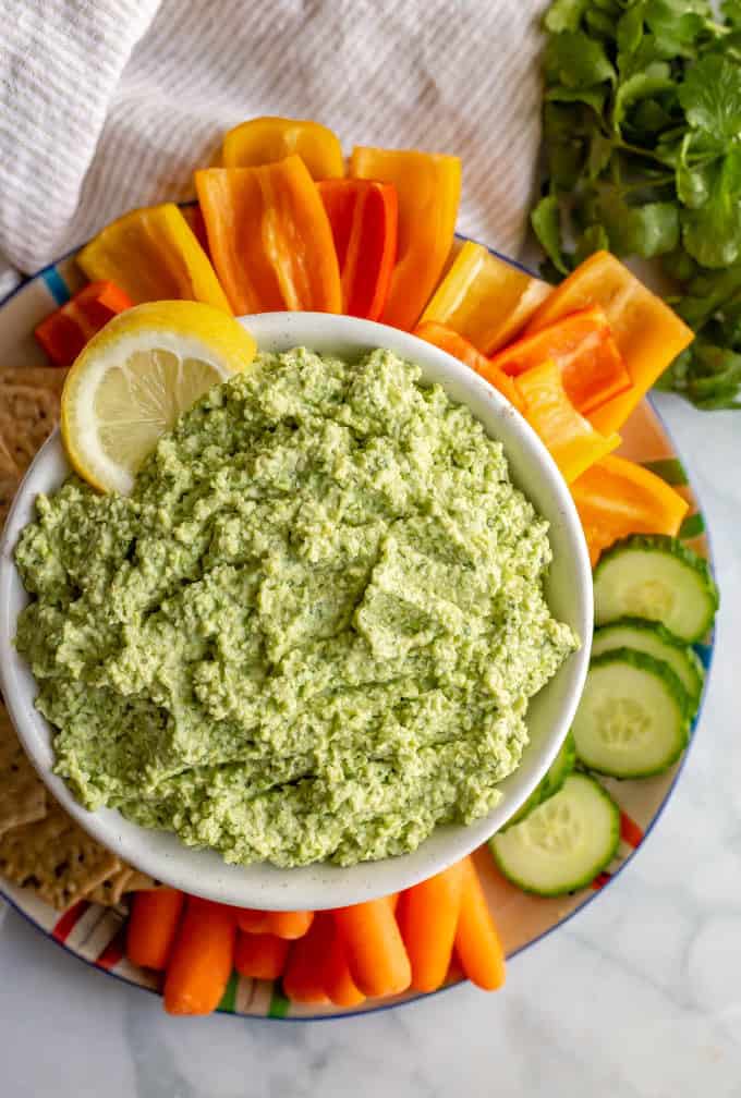 Spicy edamame dip is a super quick and easy appetizer with bright, fresh flavors and a hint of heat. It’s perfect for serving with crackers and veggies! #edamame #easyappetizer #healthyappetizers #stpatricksday