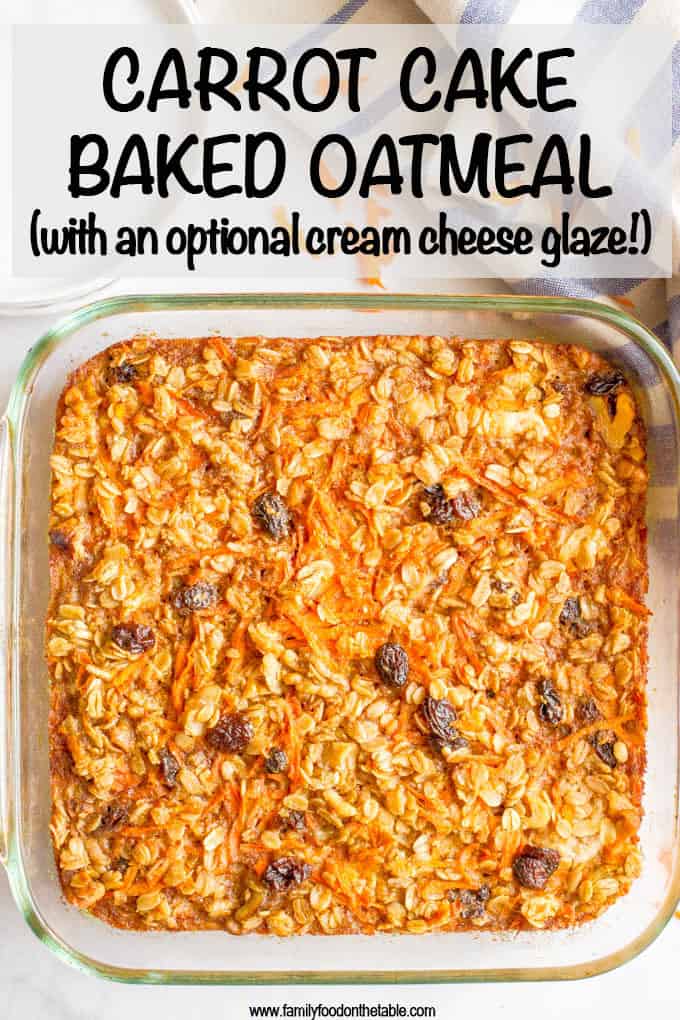 Carrot cake baked oatmeal is naturally sweetened and loaded with walnuts and raisins for a healthy make-ahead breakfast! #carrotcake #oatmeal #bakedoatmeal #breakfastrecipes