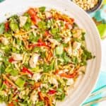 Broccoli slaw chicken salad with soy-ginger dressing