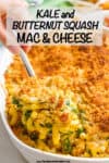 Kale and butternut squash mac and cheese is an easy, veggie-loaded creamy side dish with a crunchy topping that everyone's sure to love! #macandcheese #pastarecipes #kale #vegetarianrecipes