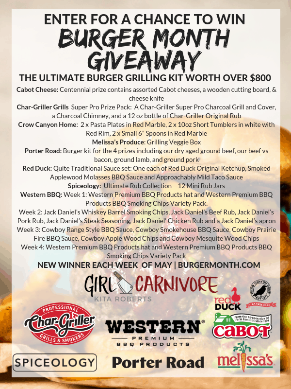 Giveaway details for Burger Month burger party