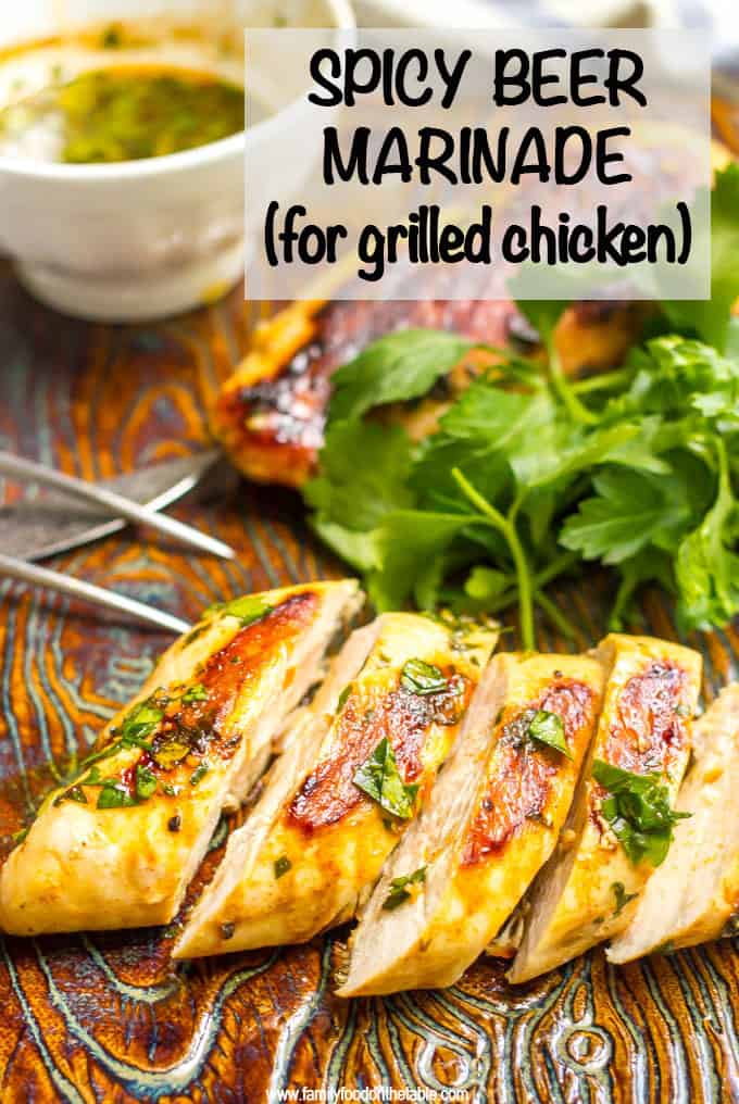 Spicy beer marinade for chicken uses a few pantry staples and spices and makes a super flavorful marinade for grilling! Great for giving a boost of flavor to grilled chicken! #marinade #chickenrecipes #grilling #grilledchicken