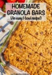 A 9x13 glass pan of homemade granola bars with chocolate chips cut into rectangular pieces.