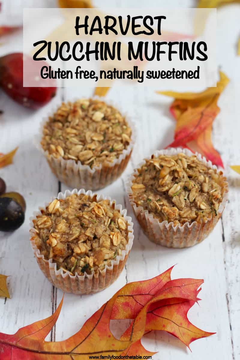 These healthy gluten-free zucchini muffins are full of goodness with oats, banana, applesauce and zucchini! #zucchini #muffins #glutenfree #schoollunch #kidfood