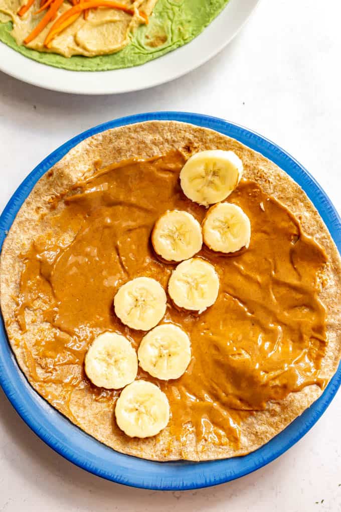 Peanut butter and banana on a whole wheat wrap