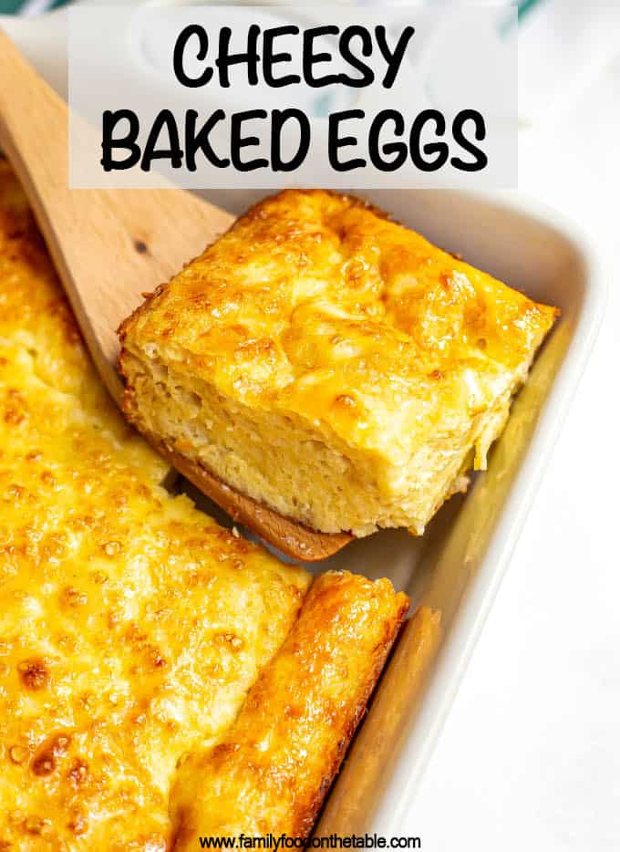 This cheesy baked eggs casserole is perfect for brunch and meal prep and makes mornings so easy! Slice into squares and enjoy or use to make breakfast sandwiches! #eggs #bakedeggs #breakfast #brunch #mealprep #lowcarb #healthybreakfast