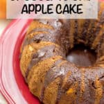 Chocolate chip apple cake is loaded with sweet apple chunks, chocolate chips and walnuts for a delicious fall dessert! #applecake #chocolatecake #cake #dessert #falldesserts