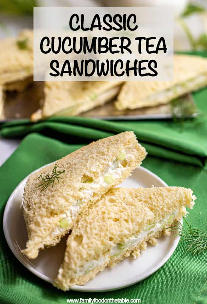 Classic cucumber tea sandwiches are easy to make, soft and creamy, and a perfect dainty little bite to serve at tea time! #teatime #teasandwiches #cucumber