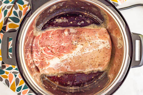Pork loin in an Instant Pot with Dr Pepper soda, before cooking