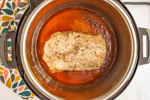 Cooked pork loin in an Instant Pot