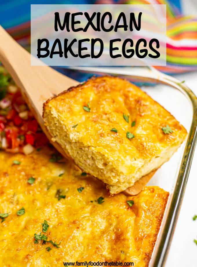 Cheesy Mexican baked eggs with green chilies are perfect for brunch and meal prep and make mornings so easy! Slice into squares and enjoy with your favorite toppings or use to make breakfast sandwiches! #eggs #bakedeggs #breakfast #brunch #mealprep