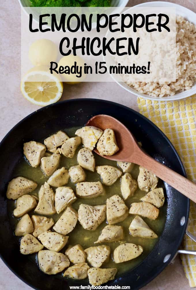 Skillet lemon pepper chicken is quick and easy to make and ready in just 15 minutes! Plus check out 5 different ways to serve it! #chickenrecipes #chickendinner #dinnerideas #lowcarbrecipes #glutenfreerecipes