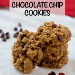 Cranberry chocolate chip cookies are easy to make, whole grain and naturally sweetened! Perfect for a new delicious holiday or Christmas cookie! #cookies #cranberry #holidayfood #holidayrecipes #Christmascookies