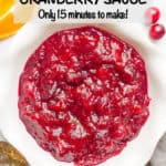 Easy cranberry sauce is just 15 minutes and 4 ingredients for a delicious homemade cranberry sauce with orange zest and honey for extra depth of flavor! #cranberry #cranberries #thanksgiving #thanksgivingfood #holidayfood