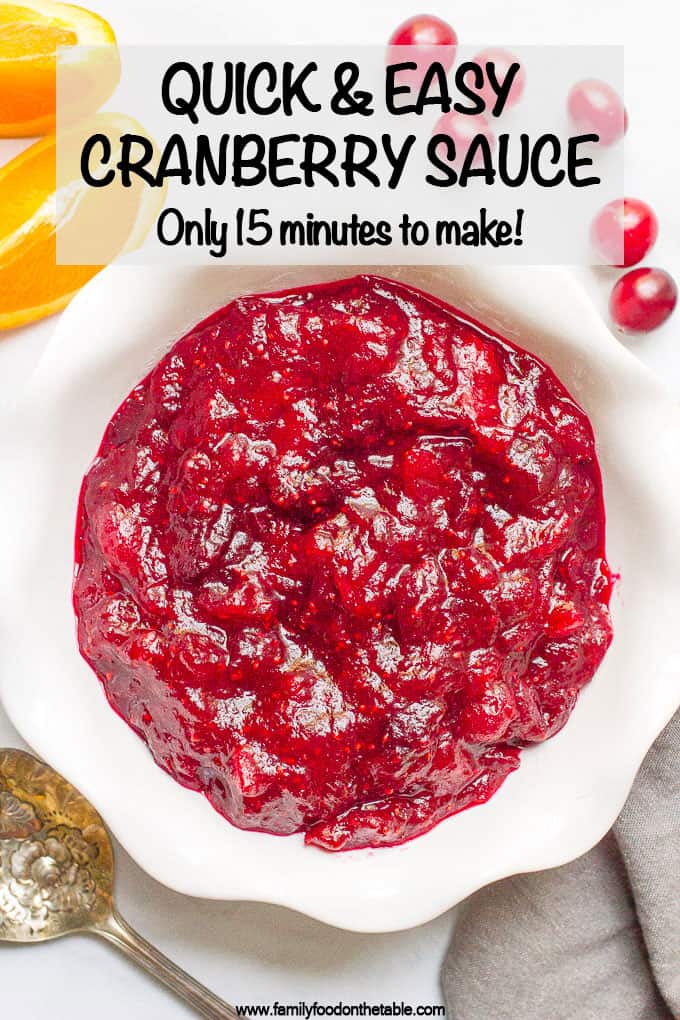 Easy cranberry sauce is just 15 minutes and 4 ingredients for a delicious homemade cranberry sauce with orange zest and honey for extra depth of flavor! #cranberry #cranberries #thanksgiving #thanksgivingfood #holidayfood