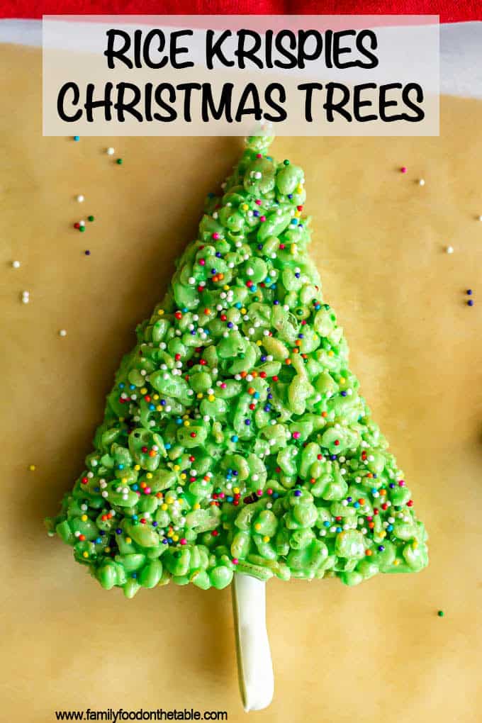 Rice Krispies Christmas trees are an easy, fun and festive holiday treat! These cute trees can be decorated in lots of ways and will be a hit with kids and adults alike! #ricekrispies #holidaytreats #holidaydesserts #Christmastreats #Christmasfood