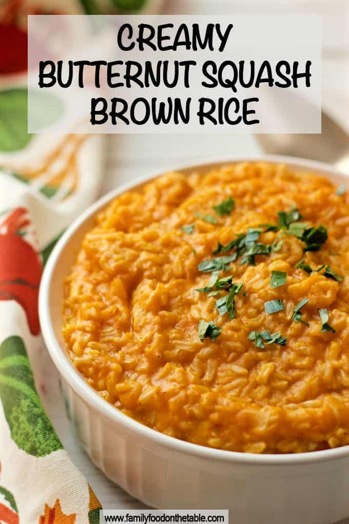 Creamy butternut squash brown rice makes for an easy, delicious side dish! Plus, 2 variations to try, one a little sweet, one a little savory. #butternutsquash #brownrice #ricerecipes #sidedish #vegetarian