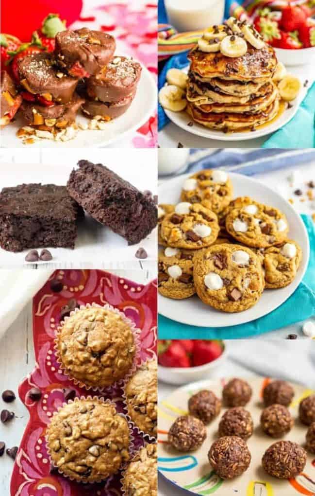 Healthy chocolate recipes includes breakfast, snack and dessert ideas that will fix a chocolate craving while being on the lighter side. Great for Valentine's Day or any time of year! #chocolate #chocolatelover #chocolaterecipes #desserts #sweets