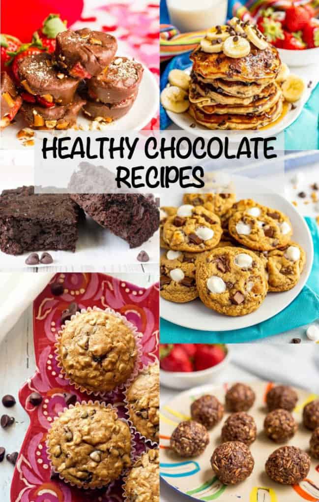 Healthy chocolate recipes includes breakfast, snack and dessert ideas that will fix a chocolate craving while being on the lighter side. Great for Valentine's Day or any time of year! #chocolate #chocolatelover #chocolaterecipes #desserts #sweets