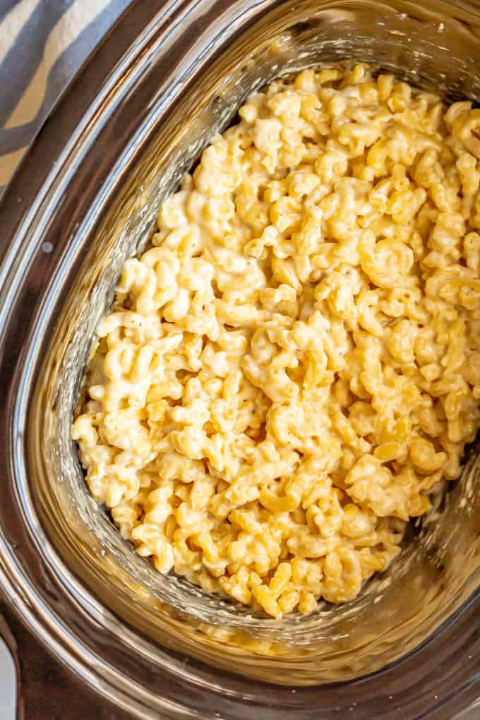 Macaroni and cheese after cooking in the crock pot