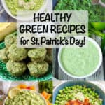 A collection of green food photos with a text box