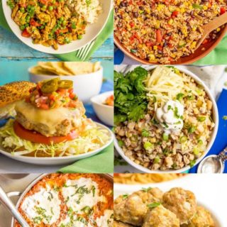 A photo collage of different dishes featuring ground turkey