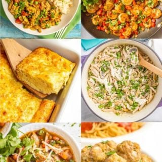A collage of easy meals with on hand ingredients