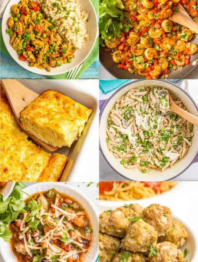 A collage of easy meals with on hand ingredients