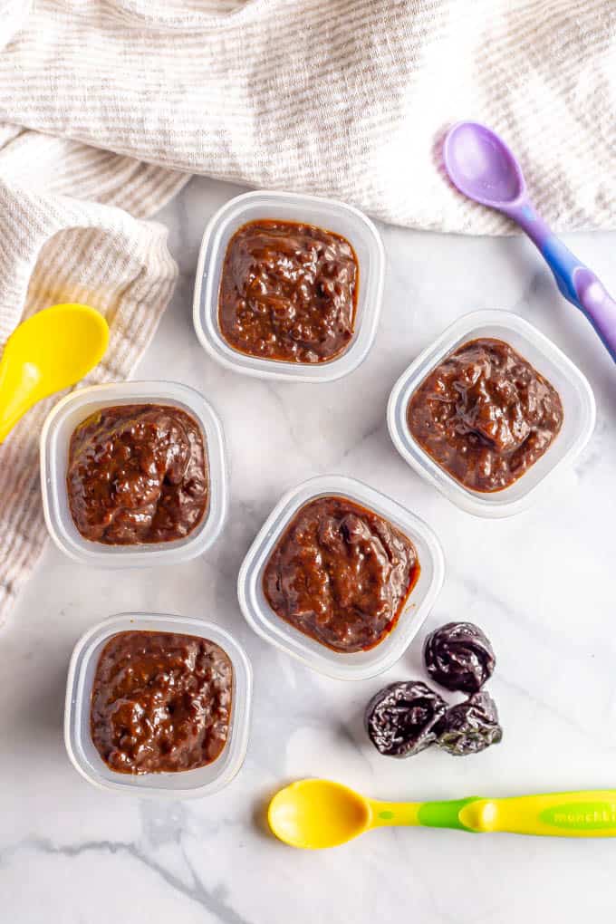 Small containers of baby food prunes