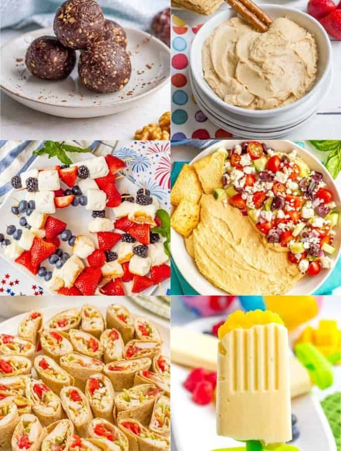 Collage of different snack and appetizer dishes