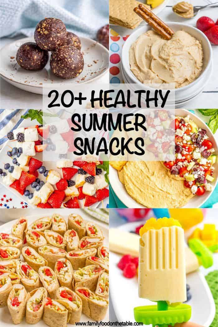 Collage of different healthy snack and appetizer dishes with a text box on top