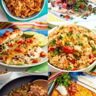 A photo collage of healthy recipes using salsa