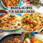 A collage of recipes using salsa with a text box on top