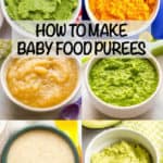 Collage of individual baby food purees with a text box on top