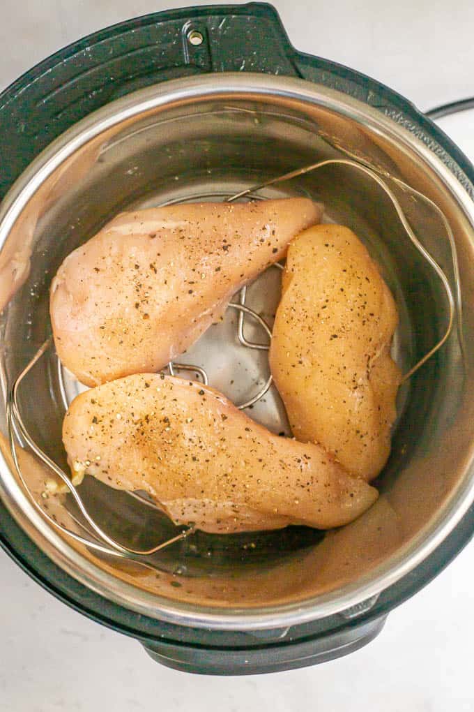 Seasoned chicken breasts in an Instant Pot before being cooked
