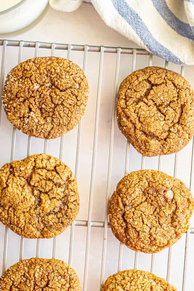 Ginger snaps cooling on a wire cooking rack