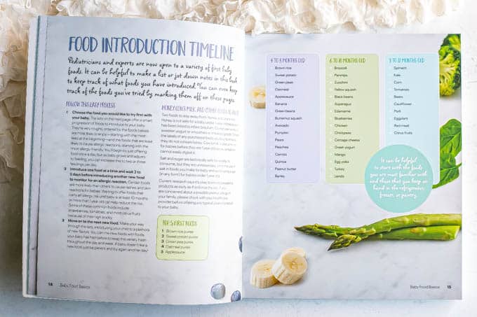 Photo of a food introduction section in a baby food cookbook